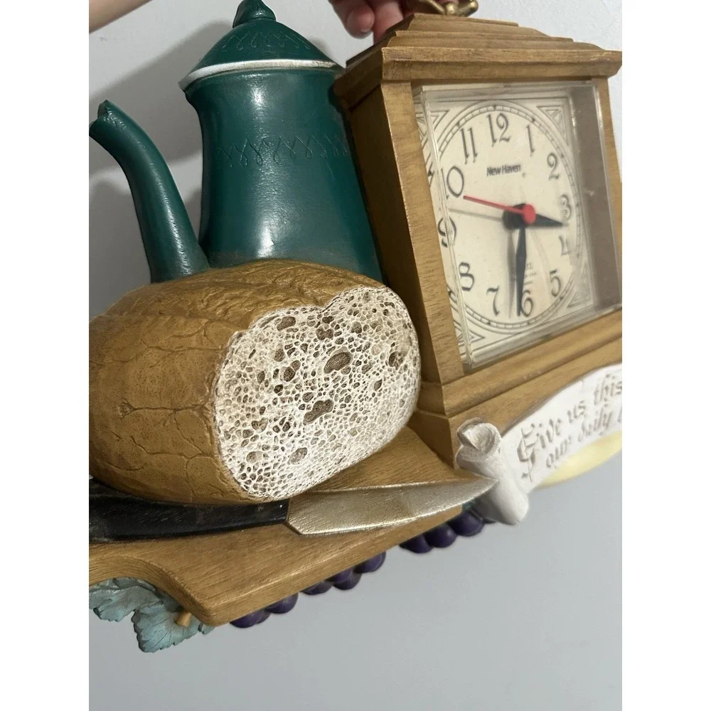 Vintage Kitchen Clock Give Us This Day Bread‎ Plastic Wall Art Food Tea Retro
